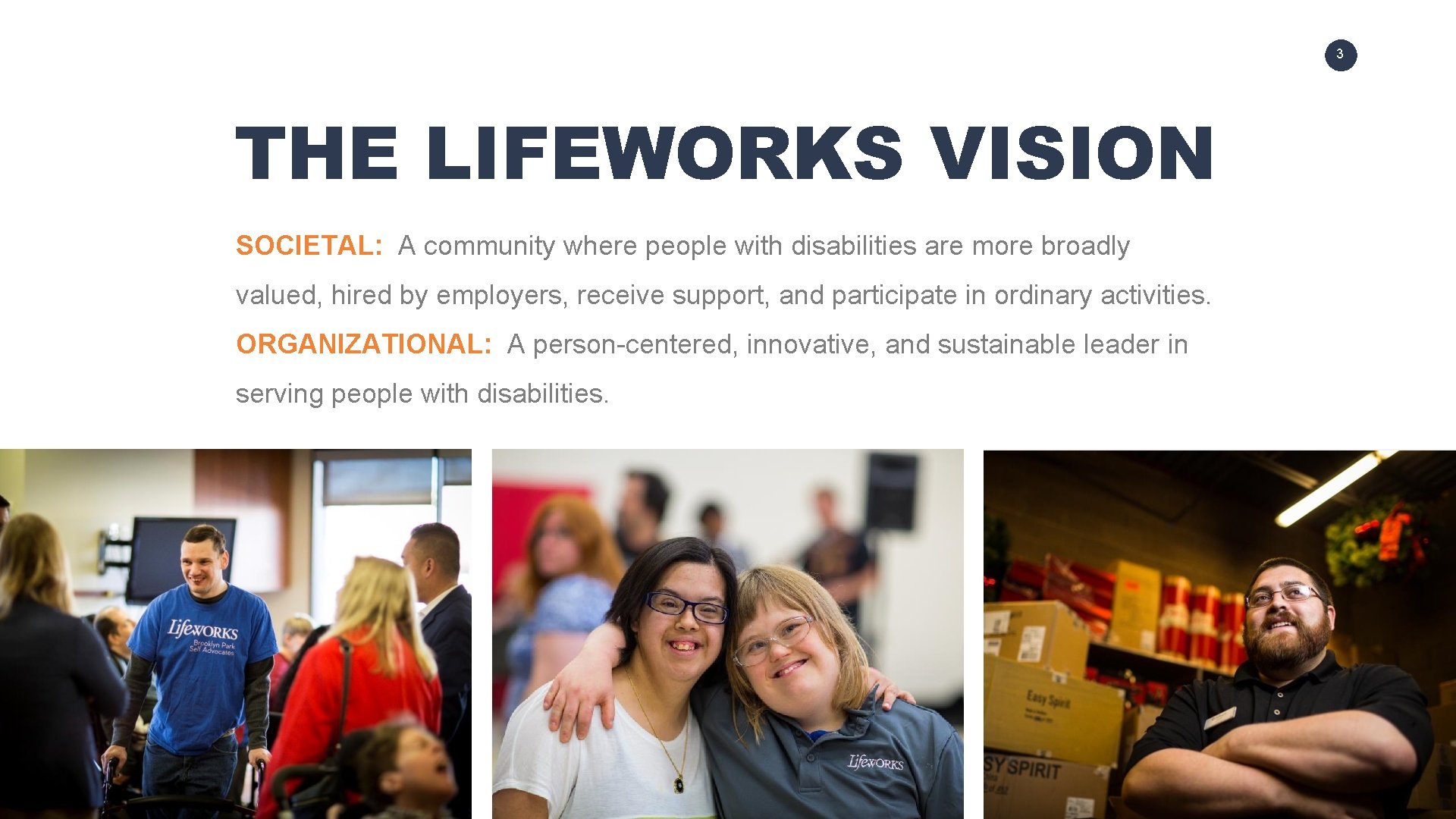 3 THE LIFEWORKS VISION SOCIETAL: A community where people with disabilities are more broadly