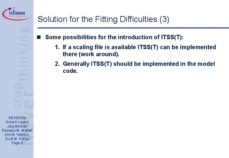 Solution for the Fitting Difficulties (3) n Some possibilities for the introduction of ITSS(T):