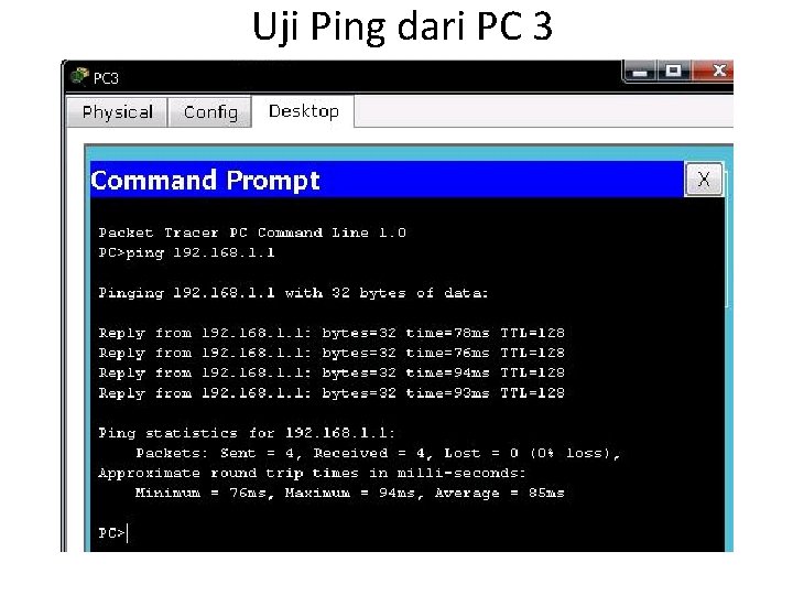 Uji Ping dari PC 3 