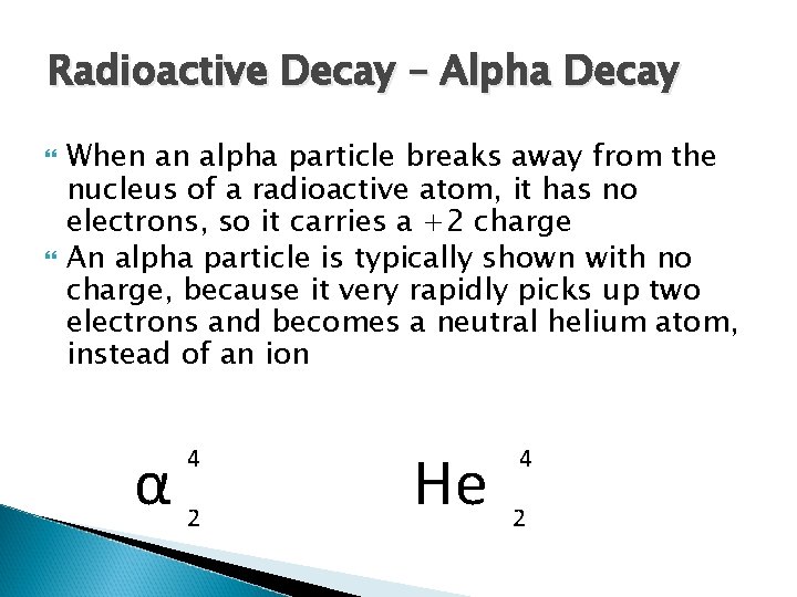 Radioactive Decay – Alpha Decay When an alpha particle breaks away from the nucleus