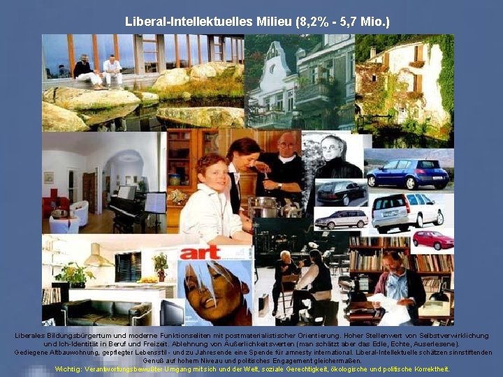 Liberal-Intellektuelles Milieu (8, 2% - 5, 7 Mio. ) Liberales Bildungsbürgertum und moderne Funktionseliten