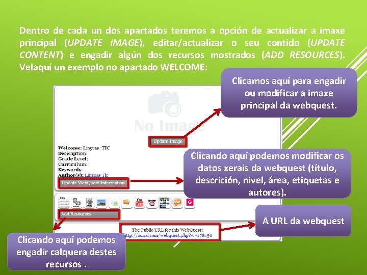 Dentro de cada un dos apartados teremos a opción de actualizar a imaxe principal