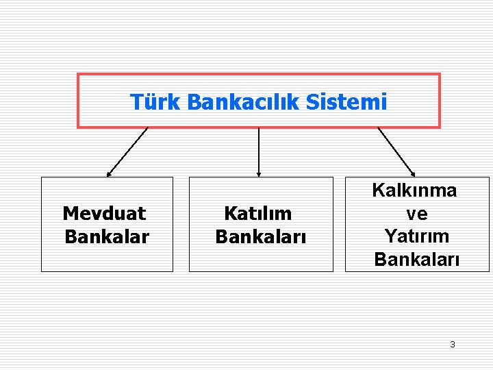 Türk Bankacılık Sistemi Mevduat Bankalar Katılım Bankaları Kalkınma ve Yatırım Bankaları 3 