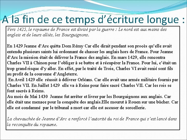 A la fin de ce temps d’écriture longue : Vers 1425, le royaume de