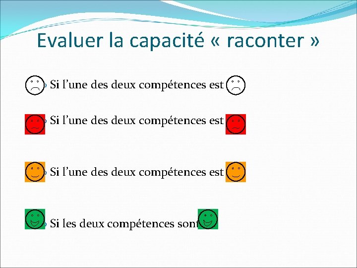 Evaluer la capacité « raconter » Si l’une des deux compétences est Si les