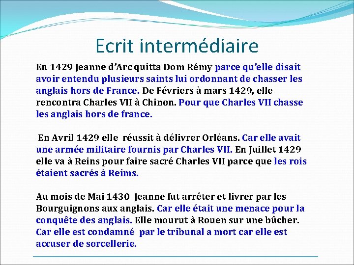 Ecrit intermédiaire En 1429 Jeanne d’Arc quitta Dom Rémy parce qu’elle disait avoir entendu