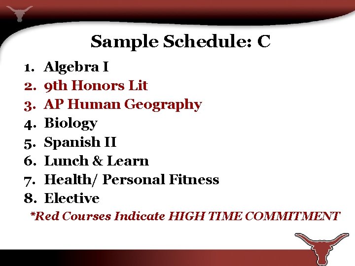Sample Schedule: C 1. 2. 3. 4. 5. 6. 7. 8. Algebra I 9