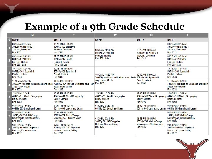 Example of a 9 th Grade Schedule 