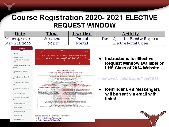 Course Registration 2020 - 2021 ELECTIVE REQUEST WINDOW Date March 4, 2020 March 11,