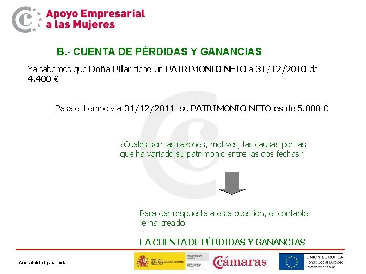 B. - CUENTA DE PÉRDIDAS Y GANANCIAS Ya sabemos que Doña Pilar tiene un B. - CUENTA DE PÉRDIDAS Y GANANCIAS Ya sabemos que Doña Pilar tiene un