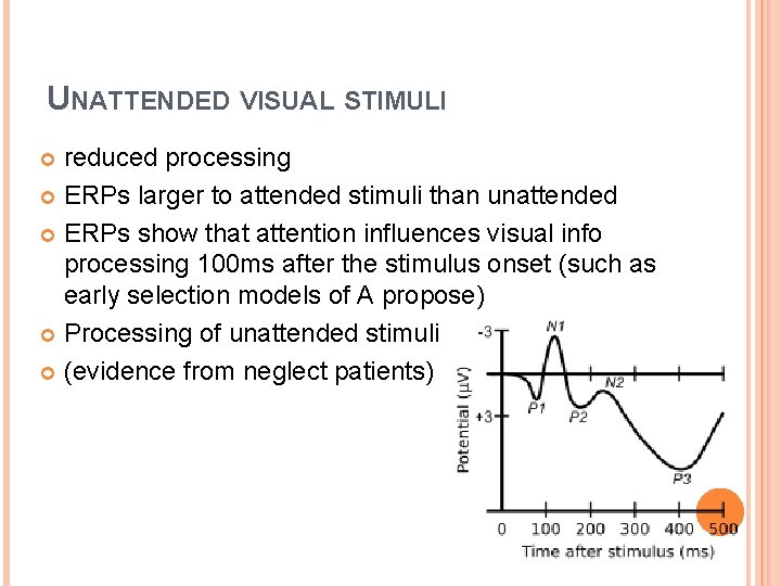 UNATTENDED VISUAL STIMULI reduced processing ERPs larger to attended stimuli than unattended ERPs show