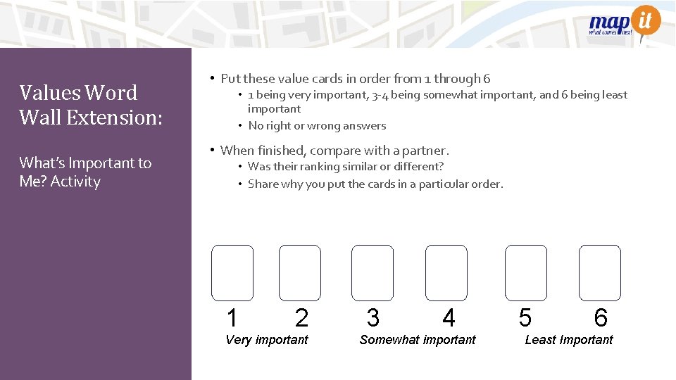 Values Word Wall Extension: What’s Important to Me? Activity • Put these value cards