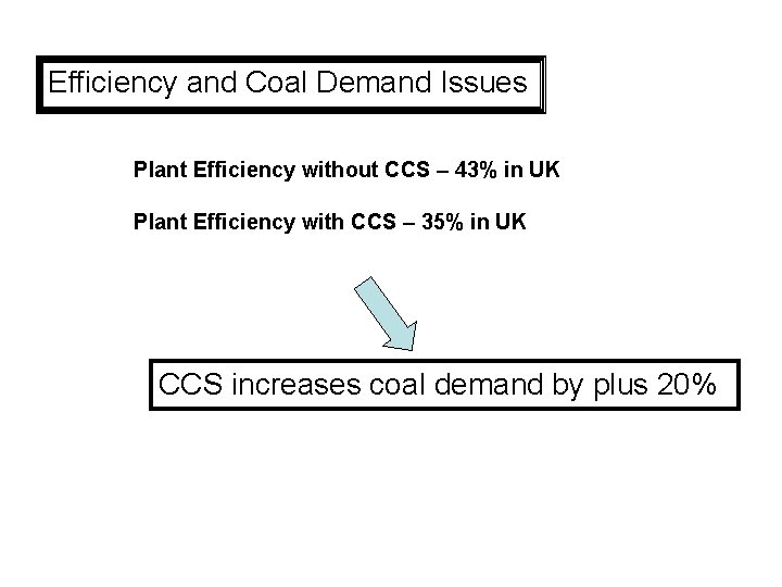 Efficiency and Coal Demand Issues Plant Efficiency without CCS – 43% in UK Plant