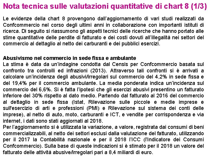 Nota tecnica sulle valutazioni quantitative di chart 8 (1/3) Le evidenze della chart 8