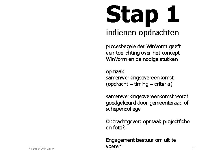 Stap 1 indienen opdrachten procesbegeleider Win. Vorm geeft een toelichting over het concept Win. Stap 1 indienen opdrachten procesbegeleider Win. Vorm geeft een toelichting over het concept Win.