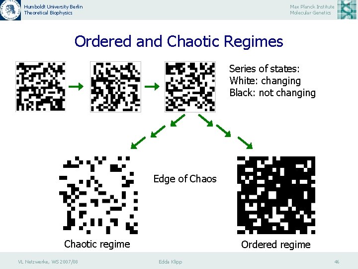 Humboldt University Berlin Theoretical Biophysics Max Planck Institute Molecular Genetics Ordered and Chaotic Regimes