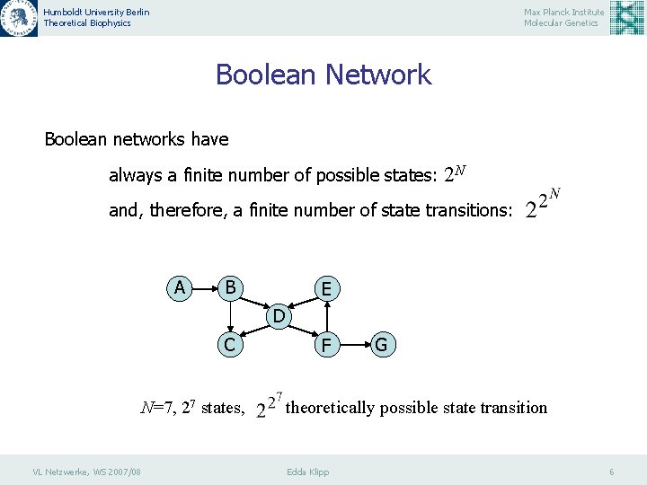 Humboldt University Berlin Theoretical Biophysics Max Planck Institute Molecular Genetics Boolean Network Boolean networks