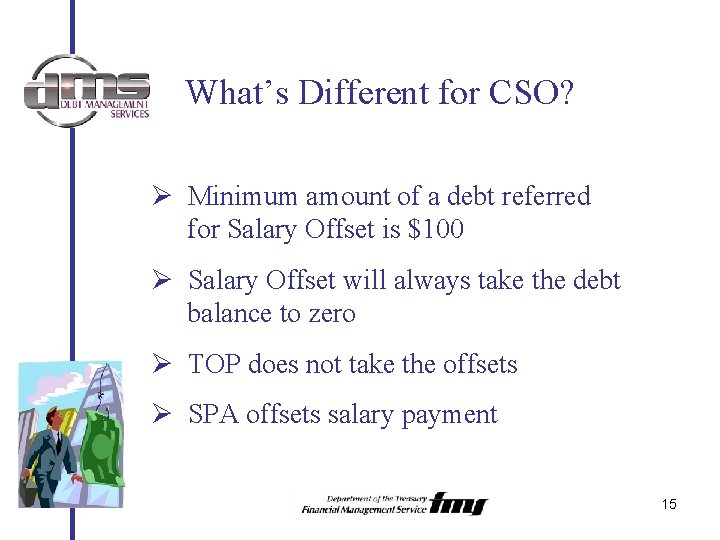 What’s Different for CSO? Ø Minimum amount of a debt referred for Salary Offset