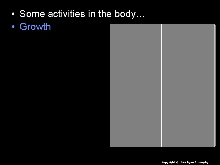  • • • Some activities in the body… Growth Sexual development Reproductive cycle