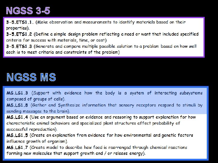 NGSS 3 -5 NGSS MS 