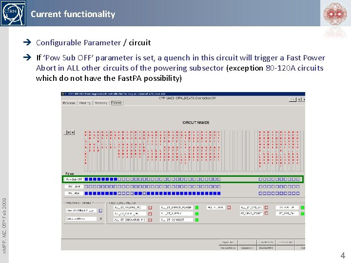 Current functionality è Configurable Parameter / circuit n. MPP, MZ, 05 th Feb 2009