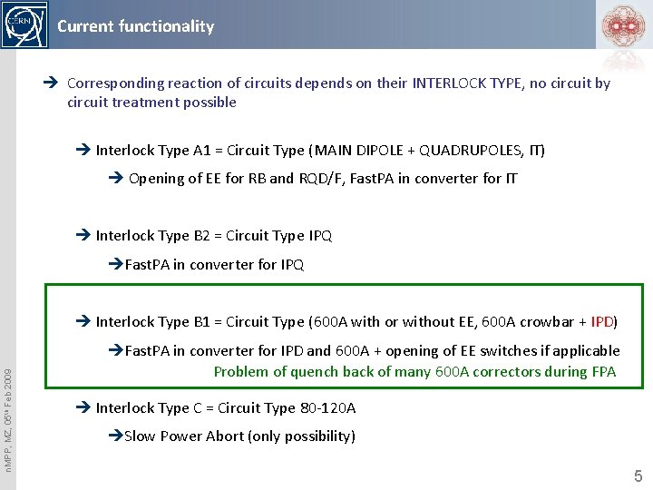 Current functionality è Corresponding reaction of circuits depends on their INTERLOCK TYPE, no circuit