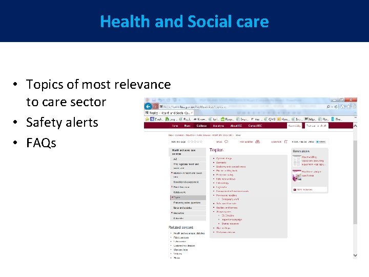 Health and Social care 5 year plan • Topics of most relevance to care