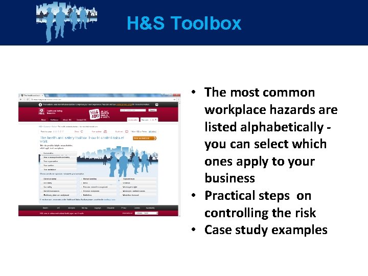 H&S Toolbox 5 year plan • The most common workplace hazards are listed alphabetically