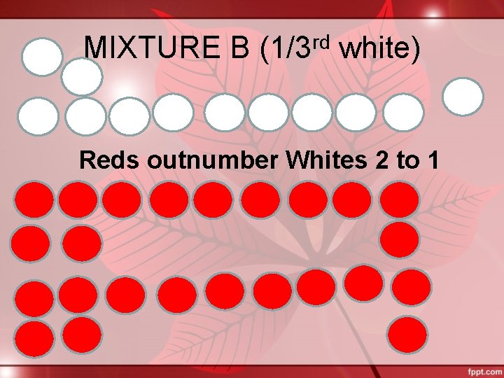 MIXTURE B (1/3 rd white) Reds outnumber Whites 2 to 1 