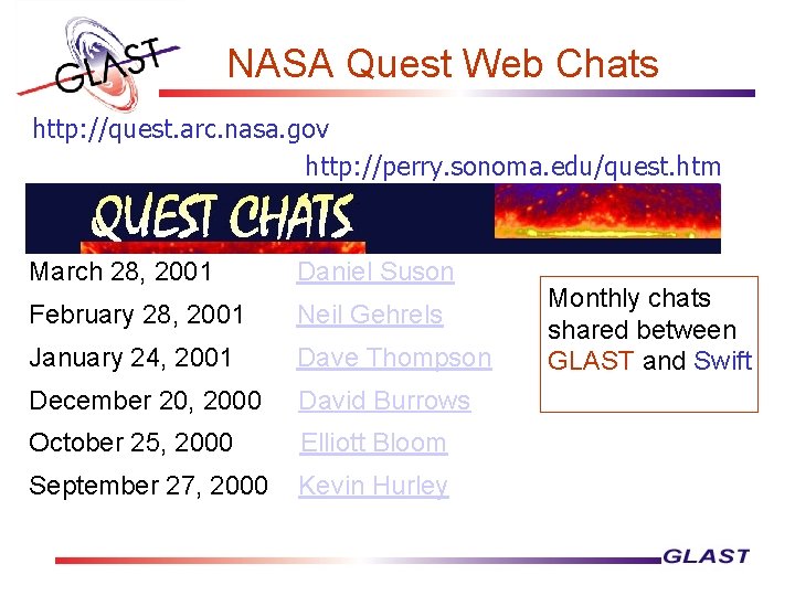 NASA Quest Web Chats http: //quest. arc. nasa. gov http: //perry. sonoma. edu/quest. htm