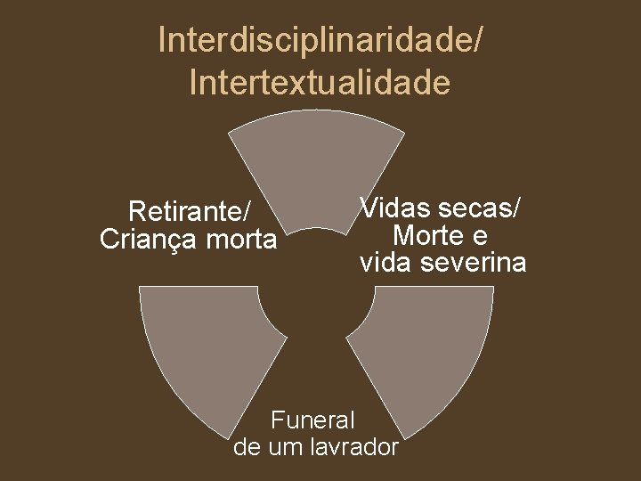 Interdisciplinaridade/ Intertextualidade Retirante/ Criança morta Vidas secas/ Morte e vida severina Funeral de um