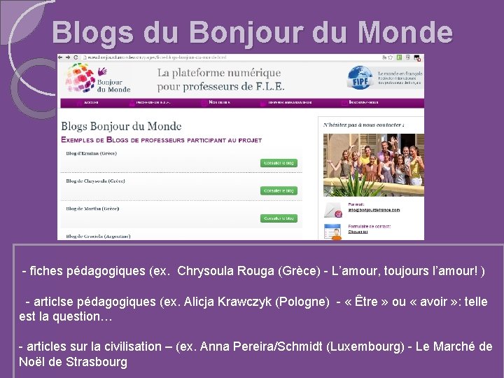 Blogs du Bonjour du Monde - fiches pédagogiques (ex. Chrysoula Rouga (Grèce) - L’amour,