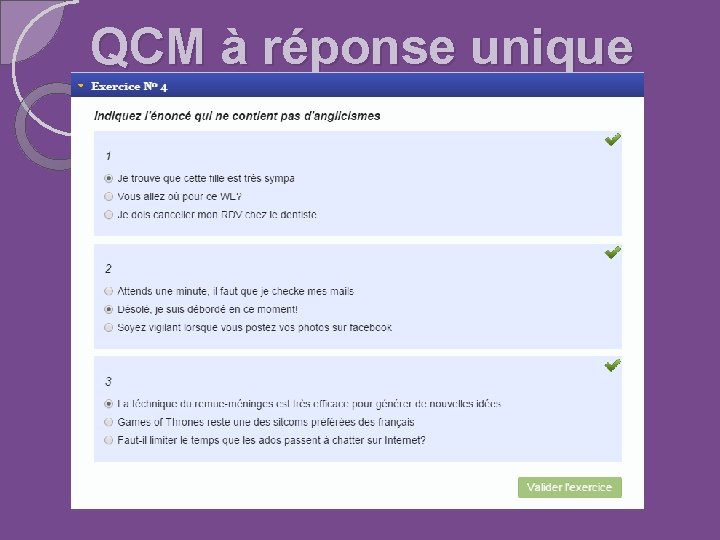 QCM à réponse unique 