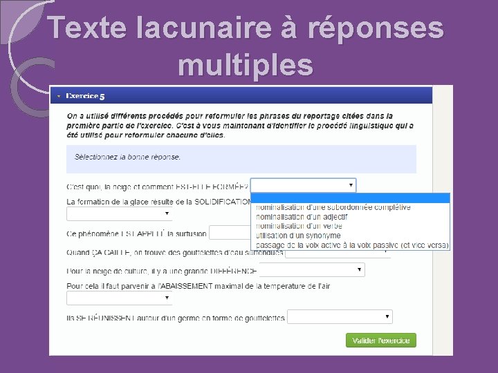 Texte lacunaire à réponses multiples 