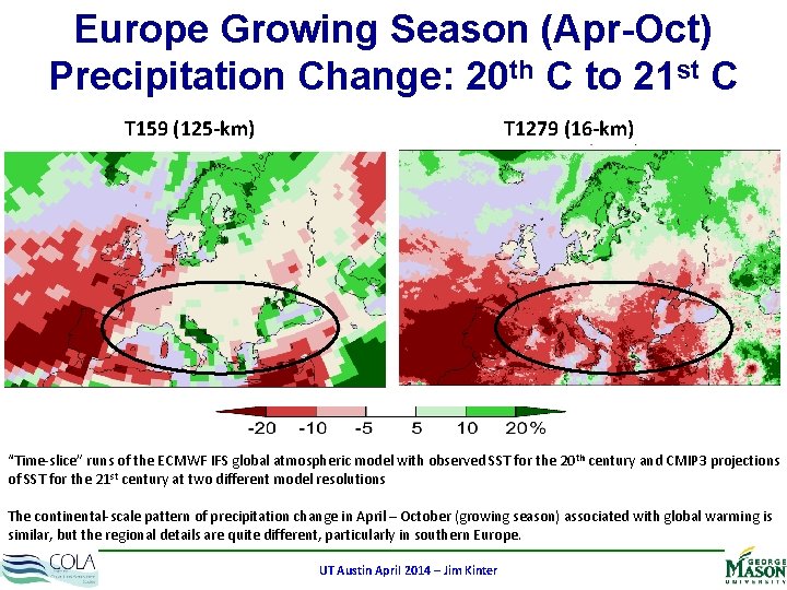 Europe Growing Season (Apr-Oct) Precipitation Change: 20 th C to 21 st C T