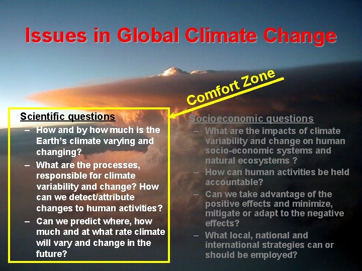 Issues in Global Climate Change e n o t. Z C Scientific questions r