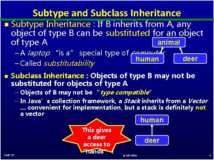 Subtype and Subclass Inheritance n Subtype Inheritance : If B inherits from A, any