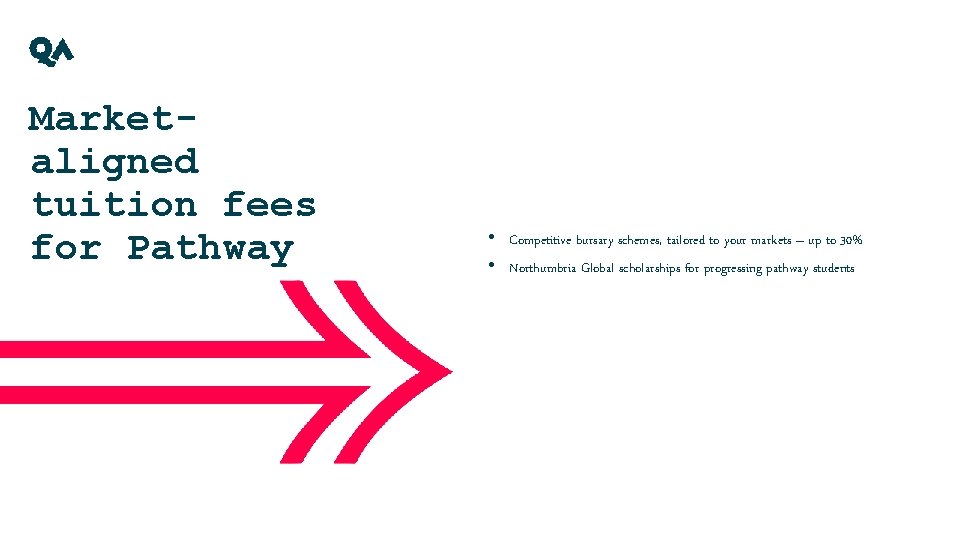 Marketaligned tuition fees for Pathway • Competitive bursary schemes, tailored to your markets –
