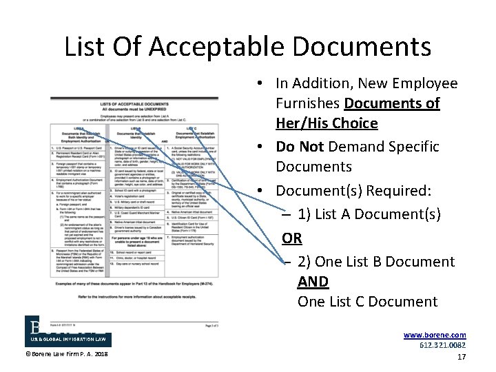List Of Acceptable Documents • In Addition, New Employee Furnishes Documents of Her/His Choice