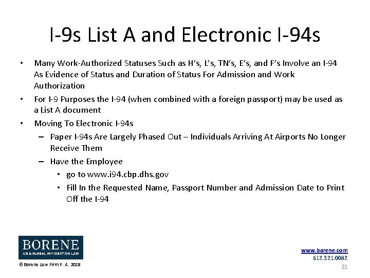 I-9 s List A and Electronic I-94 s • • • Many Work-Authorized Statuses