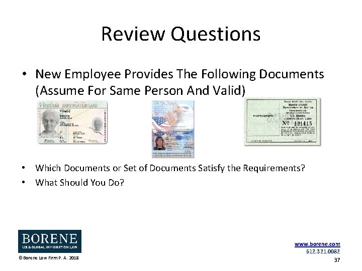 Review Questions • New Employee Provides The Following Documents (Assume For Same Person And