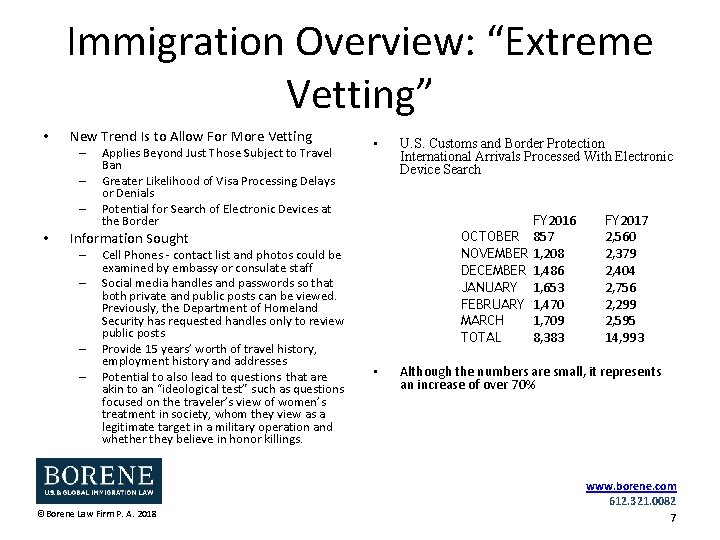 Immigration Overview: “Extreme Vetting” • New Trend Is to Allow For More Vetting –