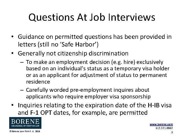 Questions At Job Interviews • Guidance on permitted questions has been provided in letters