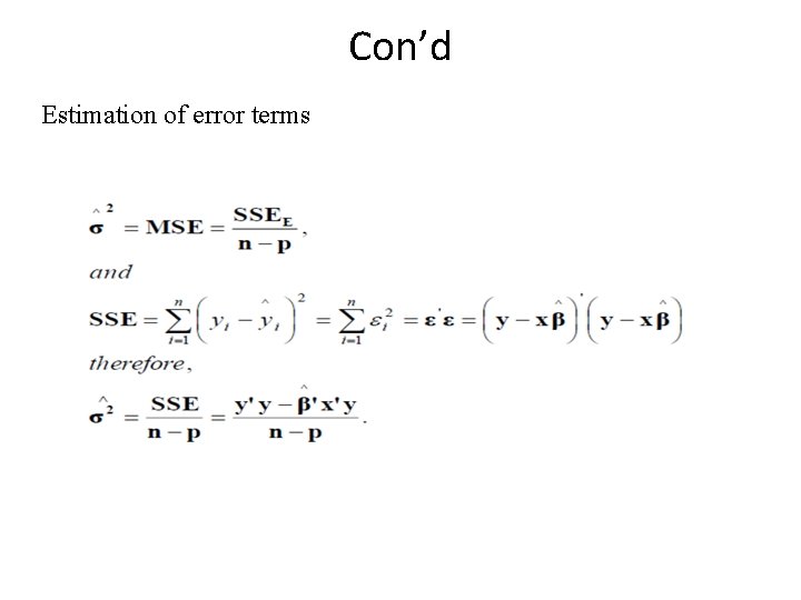 Con’d Estimation of error terms 