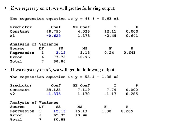  • if we regress y on x 1, we will get the following