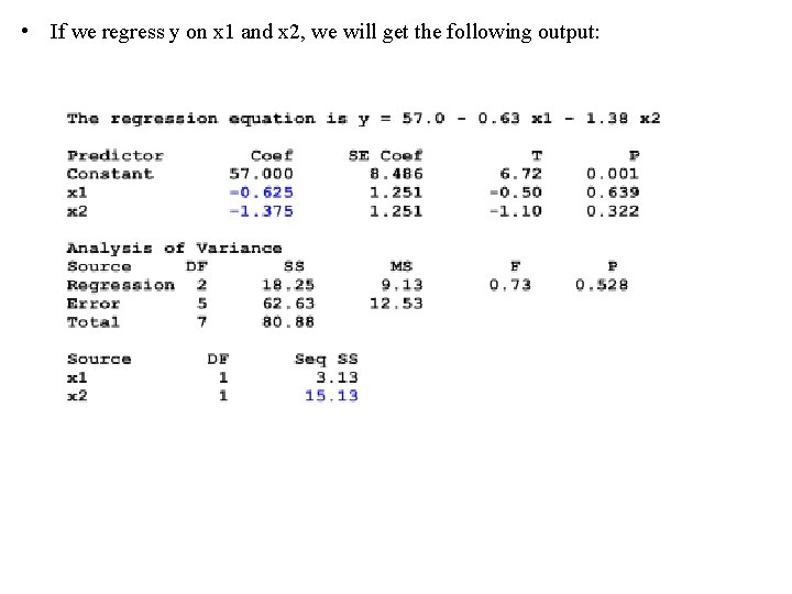  • If we regress y on x 1 and x 2, we will
