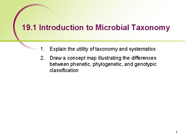 19. 1 Introduction to Microbial Taxonomy 1. Explain the utility of taxonomy and systematics