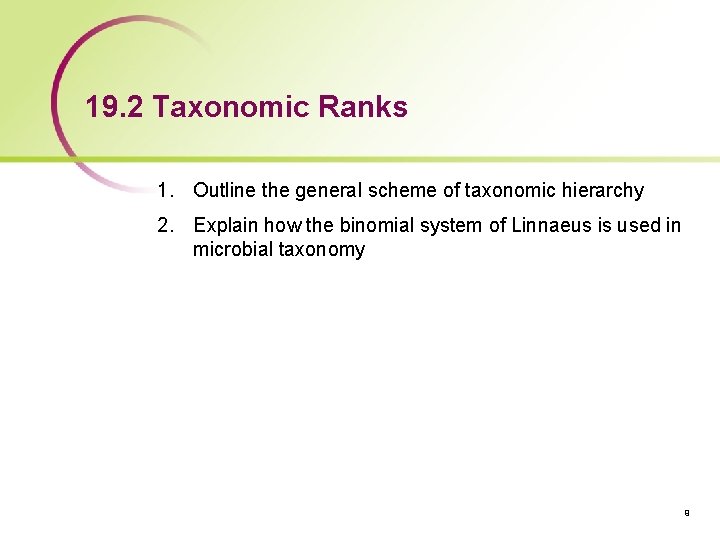 19. 2 Taxonomic Ranks 1. Outline the general scheme of taxonomic hierarchy 2. Explain