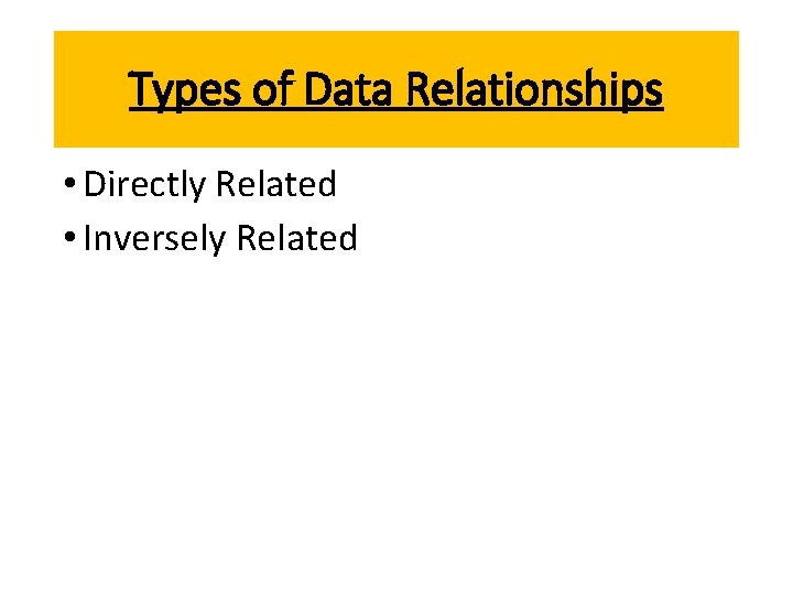 Types of Data Relationships • Directly Related • Inversely Related Types of Data Relationships • Directly Related • Inversely Related