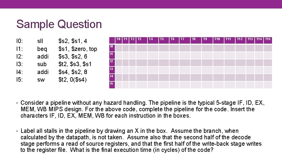 Sample Question I 0: I 1: I 2: I 3: I 4: I 5: